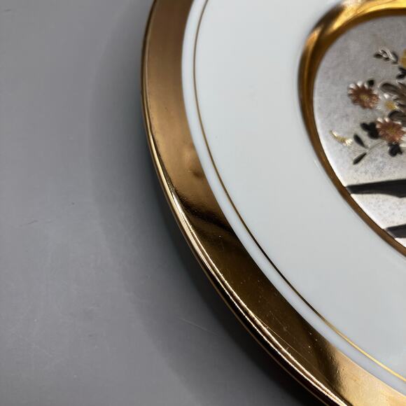 VTG Dynasty Gallery 24K Gold Rimmed Chokin Plate Flowers in Cart - Picture 4 of 5